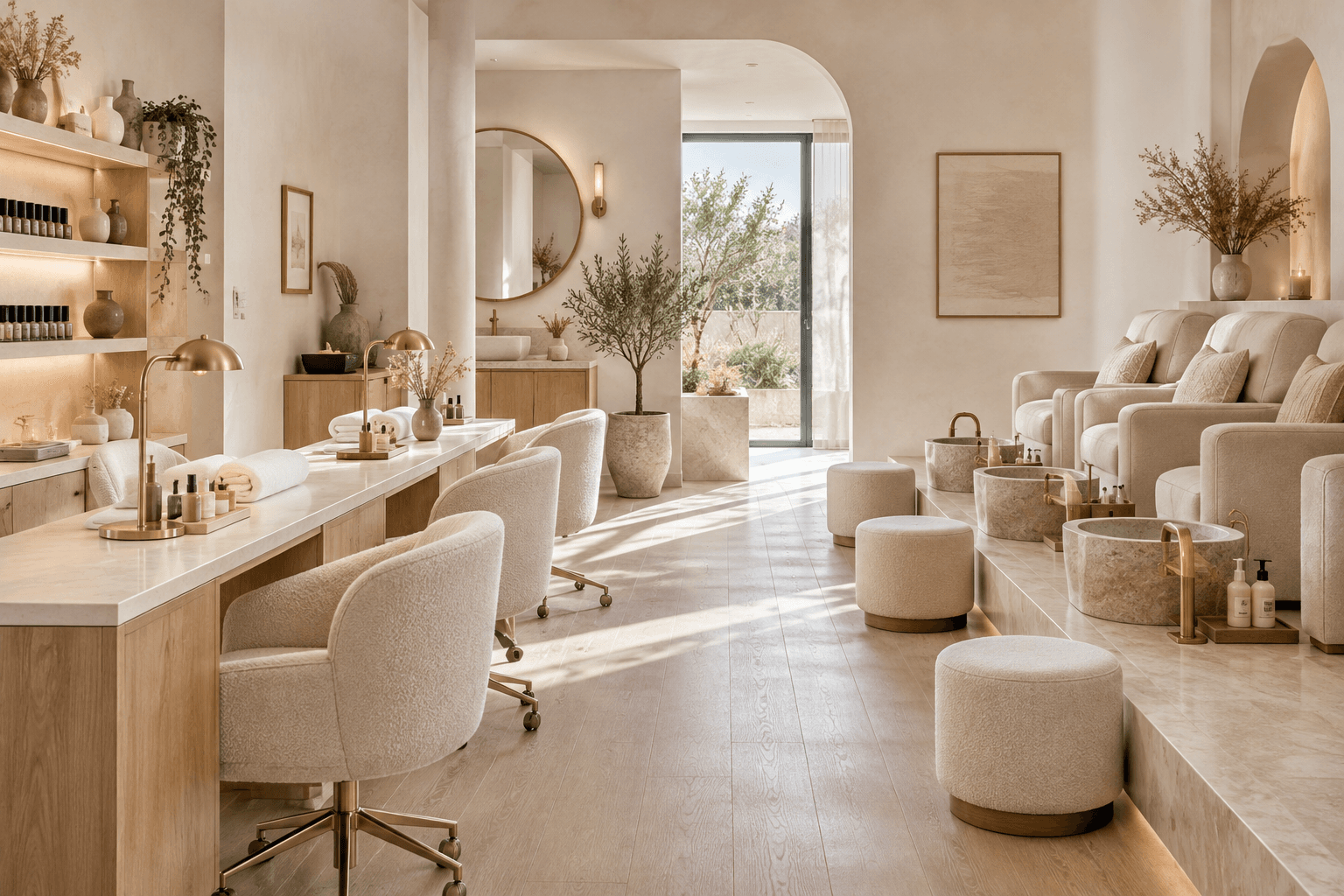 Warm, modern nail salon interior inspiration