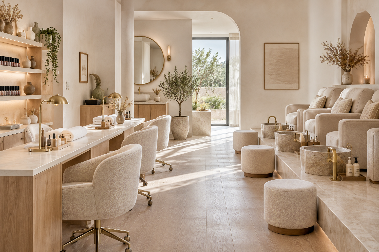 Warm, modern nail salon interior inspiration